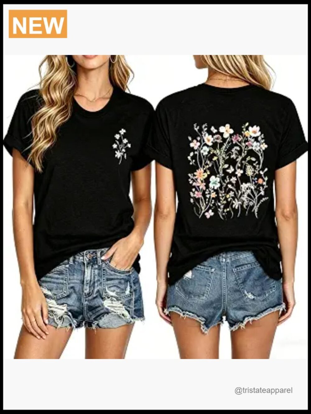 Women's Boho Floral Graphic T-Shirt Vintage Wildflowers Tee